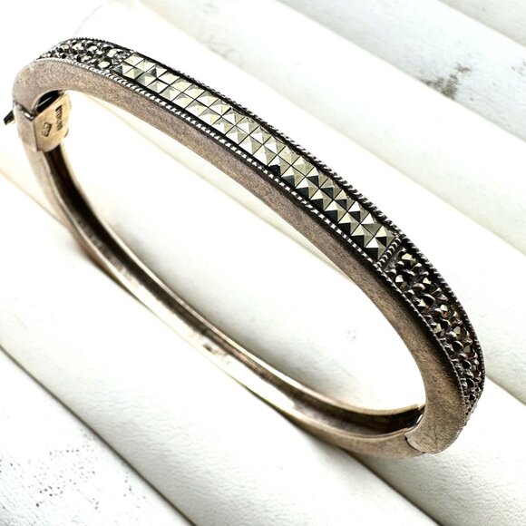 Judith Jack Marcasite Sterling SilverHinged Bangle Bracelet 23 Grams 6.5 Inch - Picture 4 of 6